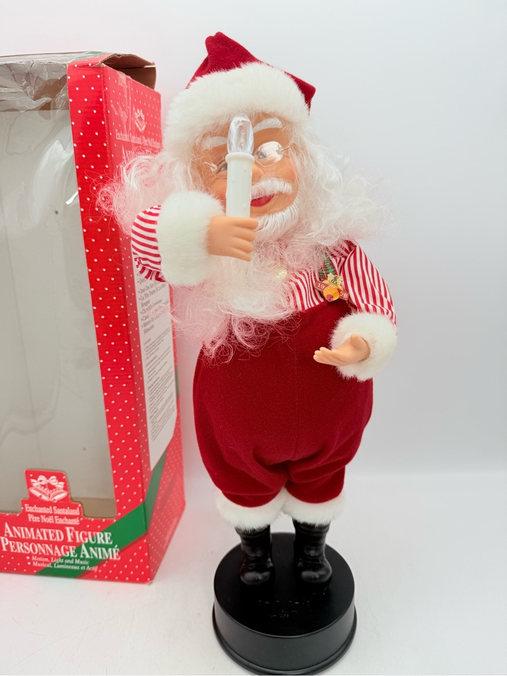 Vintage ENCHANTED SANTALAND melody Santa Claus Figure in Red Plush Outfit